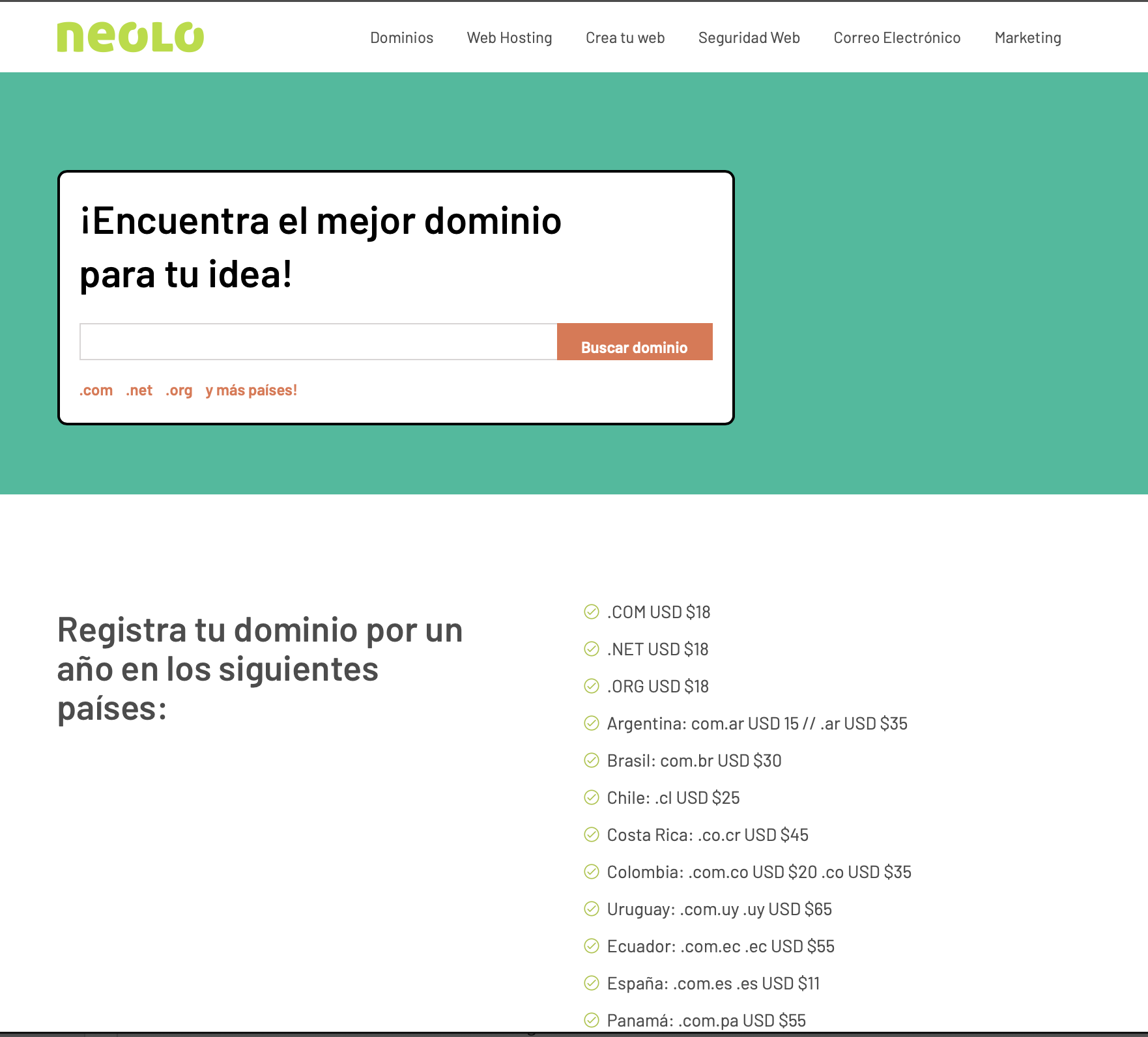 Registrar dominio en Neolo