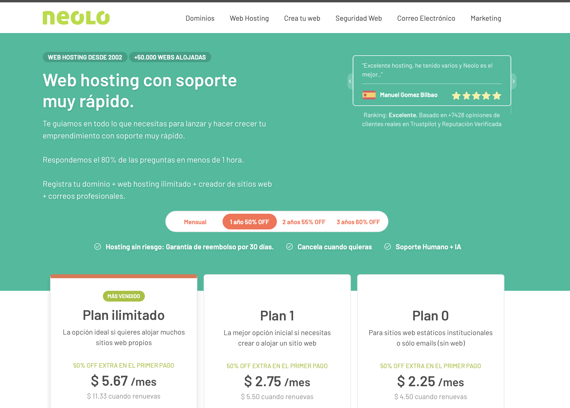 Plan de web hosting Neolo